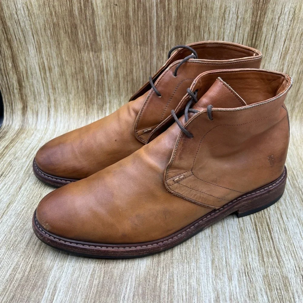 Frye Murray Chukka Boots Men's Size 10.5 Cognac Leather Lace Up 3480268-COG